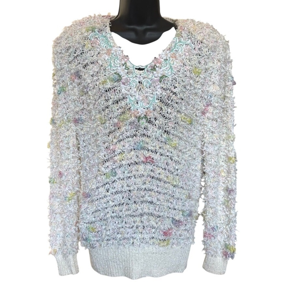 Vintage Colleen Toland Hand Knit Sweater Sz L‎ Pastel Grannycore 80s Cottagecore